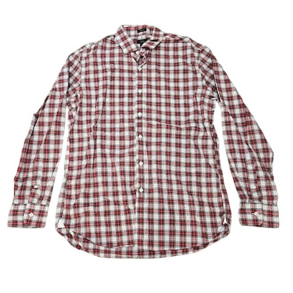 J. Crew Ludlow Button Down Shirt Men Large Red White Plaid 120's 2 Ply Cotton